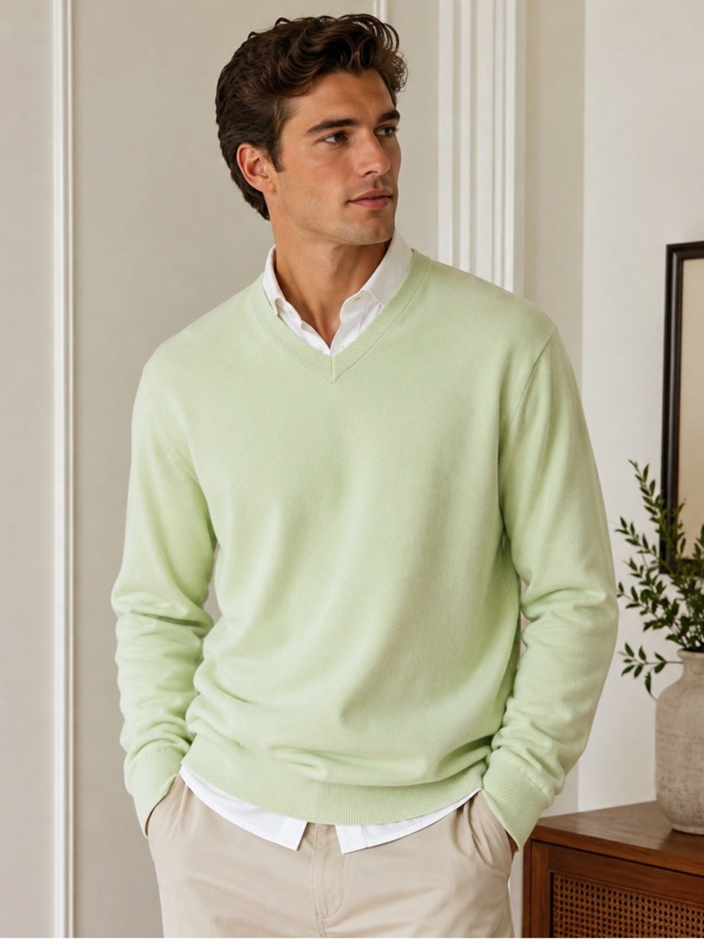 Brooks Brothers 346 Men’s Supima Cotton V Neck Sweater Large Green Preppy Golf